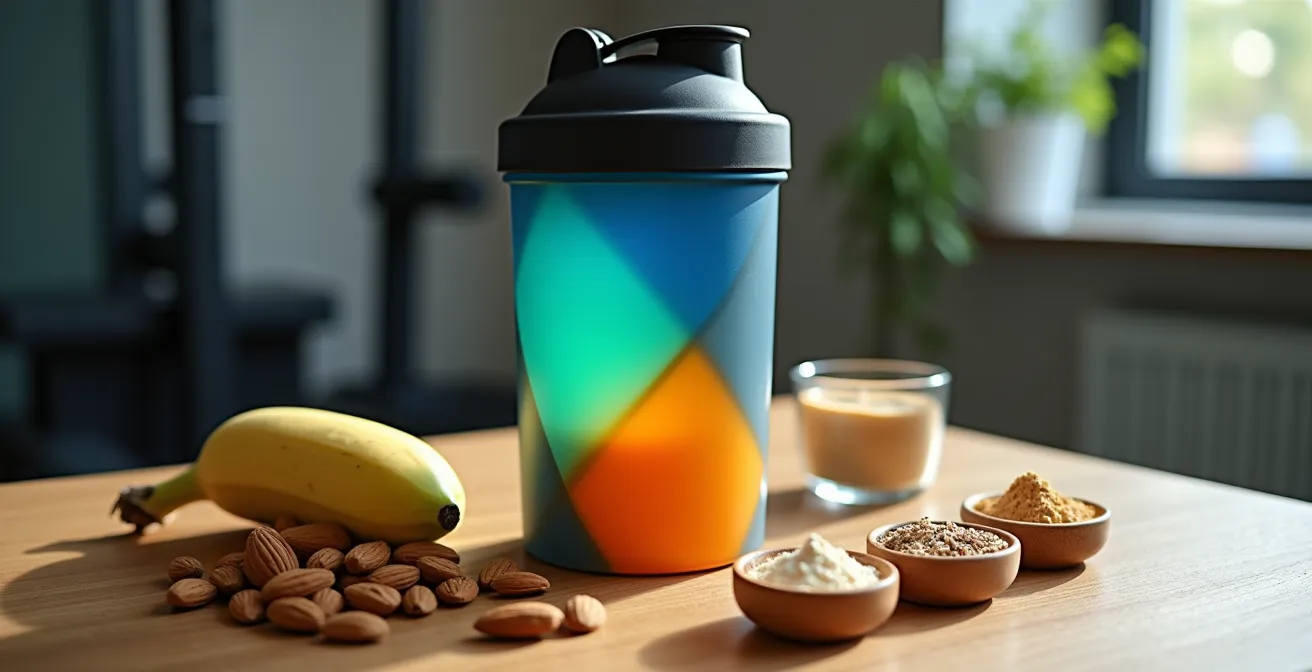Concept visuel pour une routine de suppléments alimentaires en musculation pour débutants
