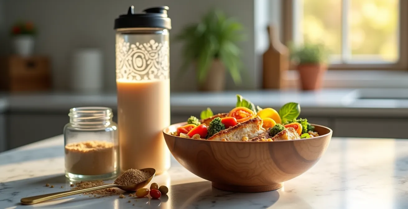 Visualisation de l'intégration harmonieuse des compléments dans une routine nutritionnelle
